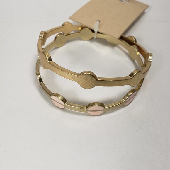 Set of 2 Polished Gold-Tone Pink Bangle Bracelets for Elegant and Chic Women - Picture 6 of 8